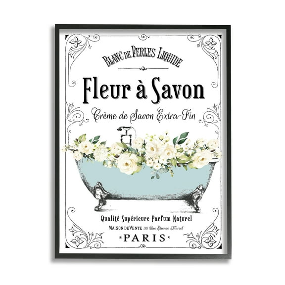 Stupell Industries Vintage Parisian Bathroom Advertisement Floral Blue Tub, 11 x 14,Design by Lettered and Lined