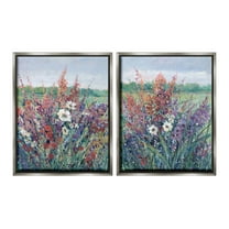 Stupell Industries Blooming Meadow Plants Botanical & Floral Painting Gray Floater Framed Canvas Art Print Wall Art, 17 x 21, Set of 2