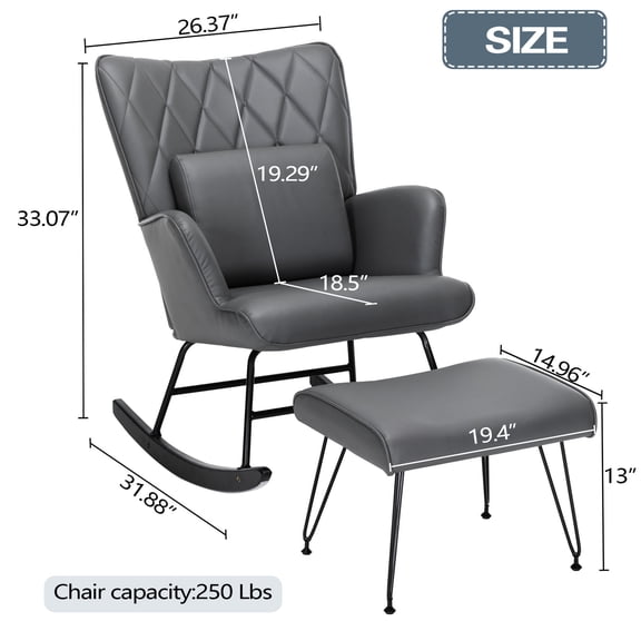 Grey Glider Chair with Ottoman / Practical Furniture for Multiple Rooms