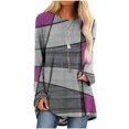 thumbnail image 1 of Long Sleeve Shirts for Women Dressy Casual Crew Neck Hem Flowy Tops Color Block Geometry Printed Oversized Loose Tunic Shirts Graphic Tees for Spring Fall #B06-Orange S, 1 of 5
