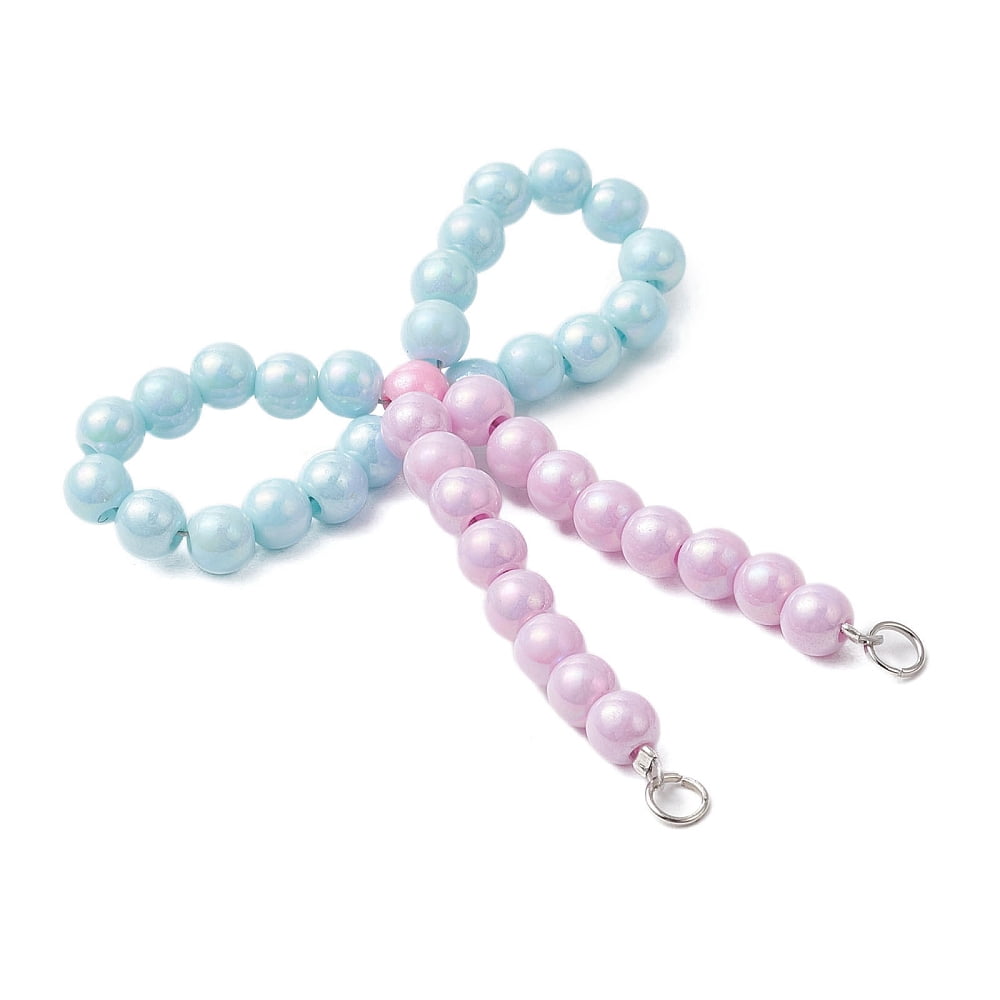 20sets Opaque Acrylic Beads with Brass Crimp Beads and Iron Open Jump Rings Pendamts Bowknot Colorful 67x55x6mm Hole: 3.5mm