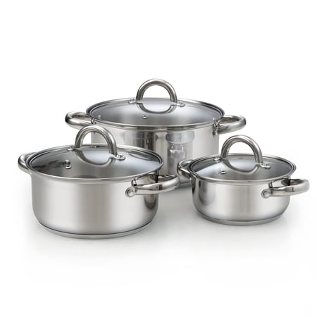 6-piece Stainless Steel Pots Set 1.5 & 3 Qt Sauce With Lids 5.5 Dutch Oven Stockpot Induction Compatible Dishwasher Safe Riveted Handles