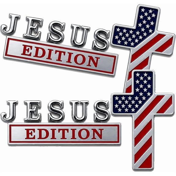 BARMOTU Blessed Jesus Edition Cross Emblem Metal Badge,Faith Cross Edition Metal Car Emblem Badge,3D Chrome American Flag Christian Vehicle Decal for Trucks SUVs Tailgates