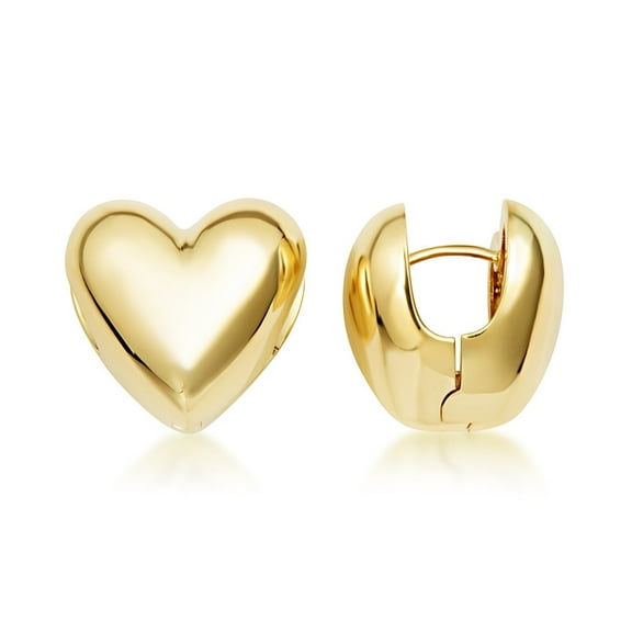 14K Yellow Gold Puffed Heart Huggie Earrings