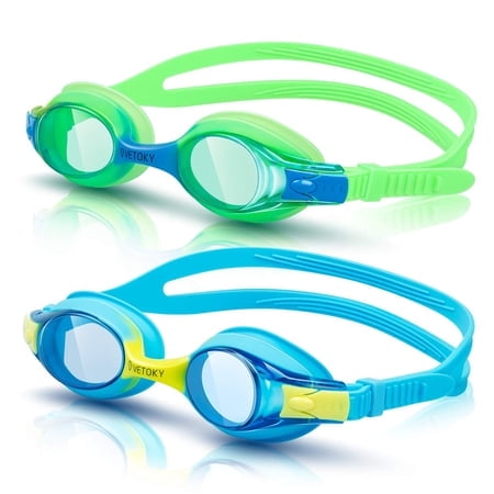 Vetoky Kids Swim Goggles Pack Of 2 Anti Fog Swimming Goggles Uv Protection Clear No Leaking For Child And Youth Ages 3-12 Blue+Green