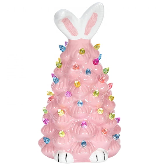 XIBUFE Cute Ceramic Easter Tree Bunny Decor,Light Up Easter Bunny Decor Spring Decorations for Indoor Bedroom Office Decor Tabletop for Kid Gifts Easter Rabbit Decor