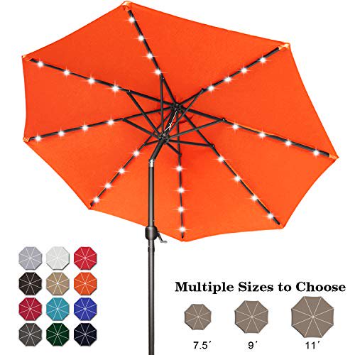 Abccanopy 9ft Patio Umbrella Ourdoor Solar Umbrella Led Umbrellas With 32led Lights Tilt And Crank Table Umbrellas For Garden Deck Backyard And Pool 12 Colors Orange Walmart Com Walmart Com