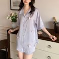 thumbnail image 4 of Defitshape Women's Satin Pajama Set Short Sleeve Shorts Set Pjs 2 Piece Silky Comfy Silk Button Down Soft Spring Lightweight Lounge Set Summer Sleepwear Purple X-Small-Large, 4 of 4