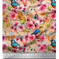 thumbnail image 1 of Soimoi Orange Polyester Crepe Fabric Stripe,American Robin & Pink Floral Print Fabric by Yard 52 Inch Wide, 1 of 1