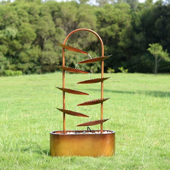 Rustic Metal Leaf Fountain - Outdoor