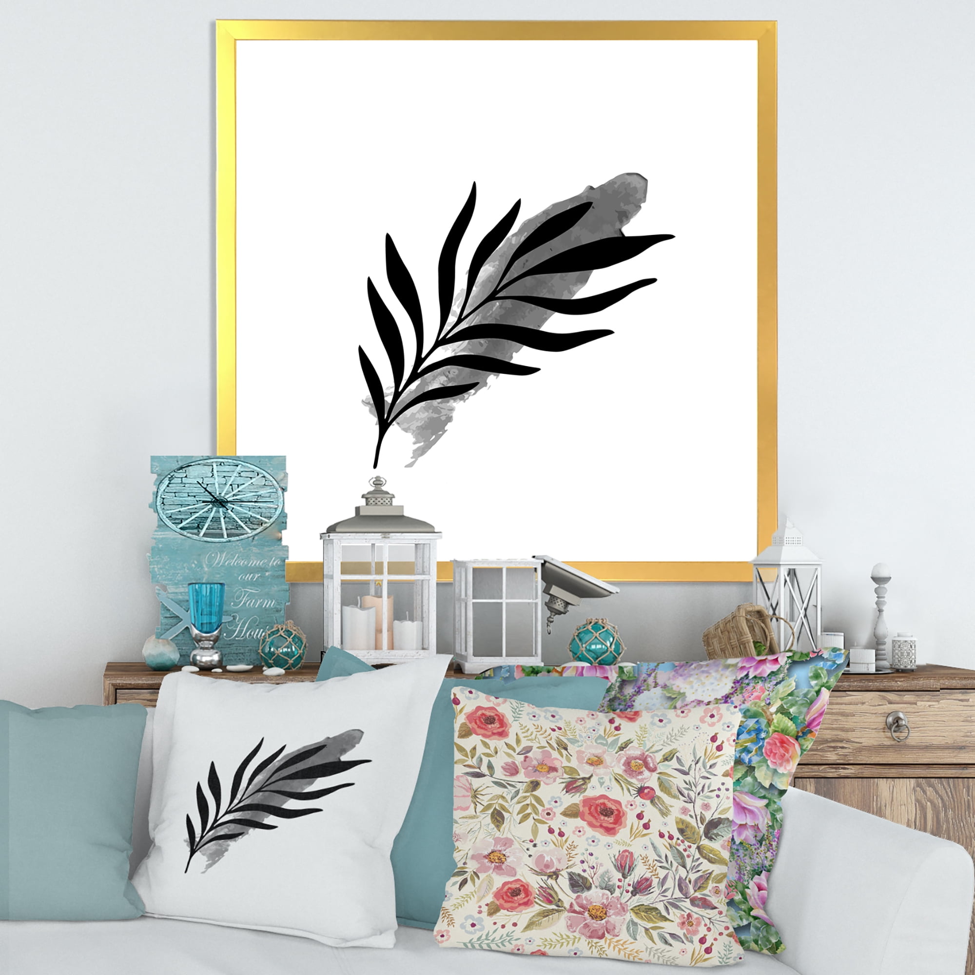 Designart 'Abstract Black Tropical Leaf I' Modern Framed Art Print