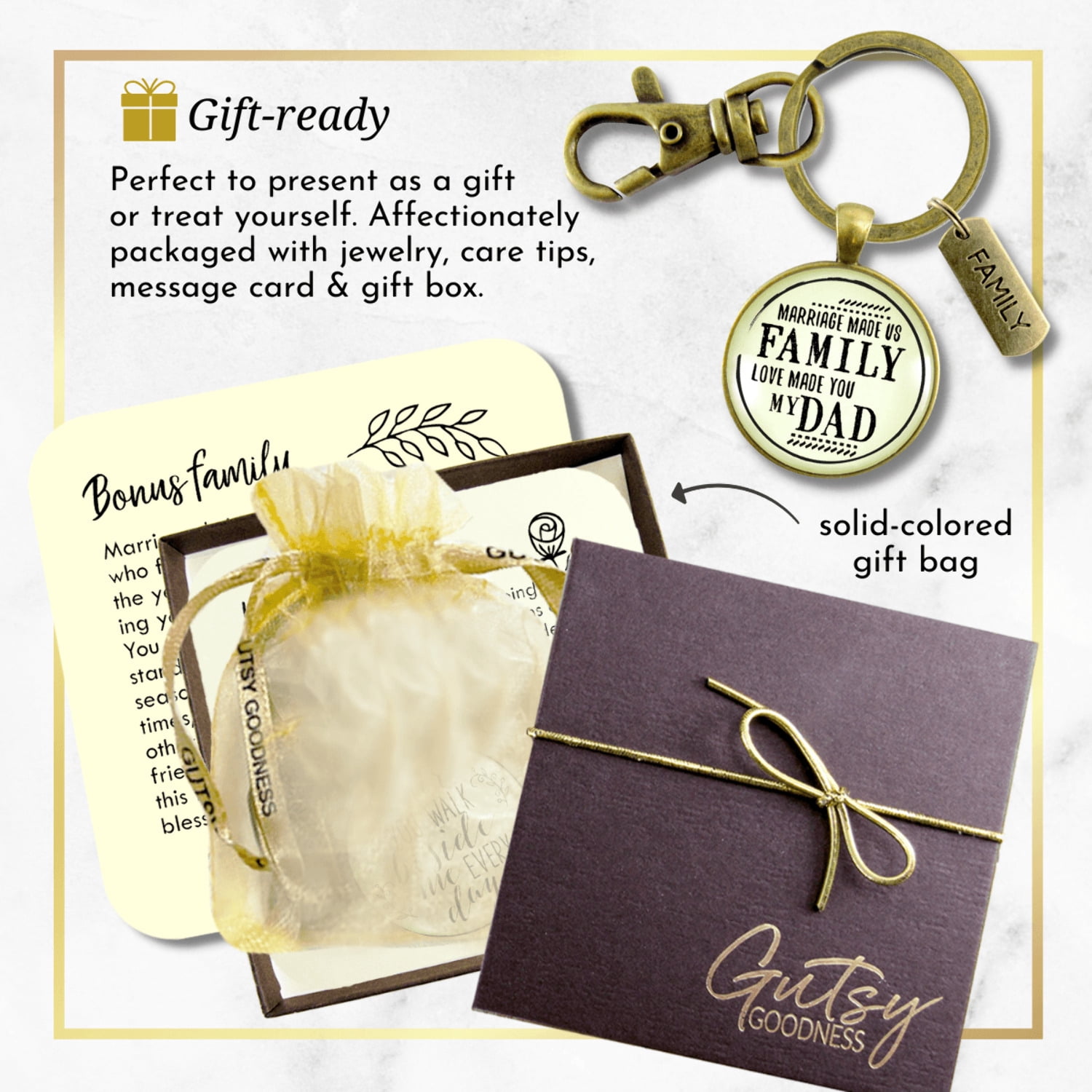 Bonus Dad Gutsy Goodness Bronze Keychain Marriage Made Us Family Love Mens Key Ring Wedding Jewelry Gift