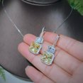 thumbnail image 2 of Silver Plated CZ Square Dangle Drop Pendent Necklace Earring Fashion Jewelry Set, 2 of 9