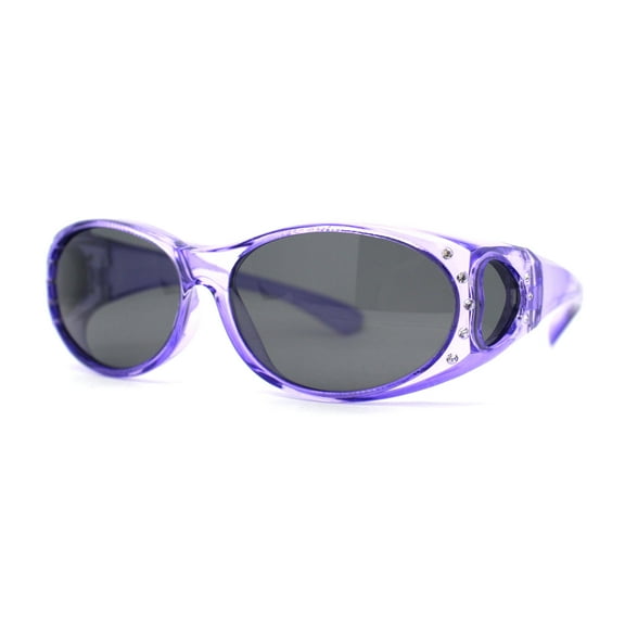 Womens Rhinestone Polarized Oval Fit Over Sunglasses Purple Black