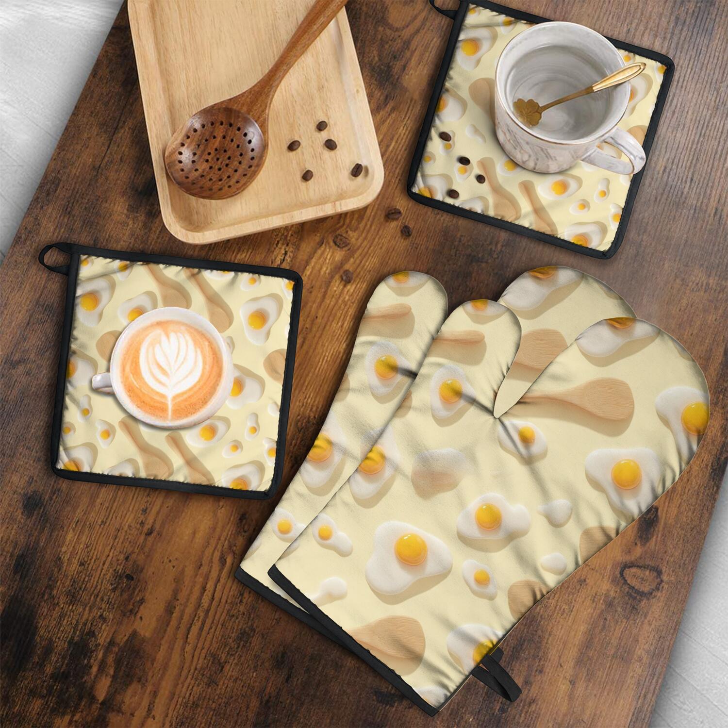 Oven Mitts and Pot Holders Set Of 4, Heat Resistant Kitchen Gloves with Non-Slip Grip, Hanging Loop, Soft Cotton Lining for Baking, Cooking, Grilling, Barbecue
