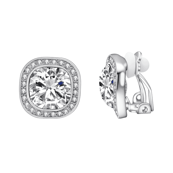 Yoursfs Big Rhinestone CZ Halo Clip on Earrings For Women Wedding Cubic Zirconia Square Clip Earring Non Pierced Ears Fashion Jewelry Gift