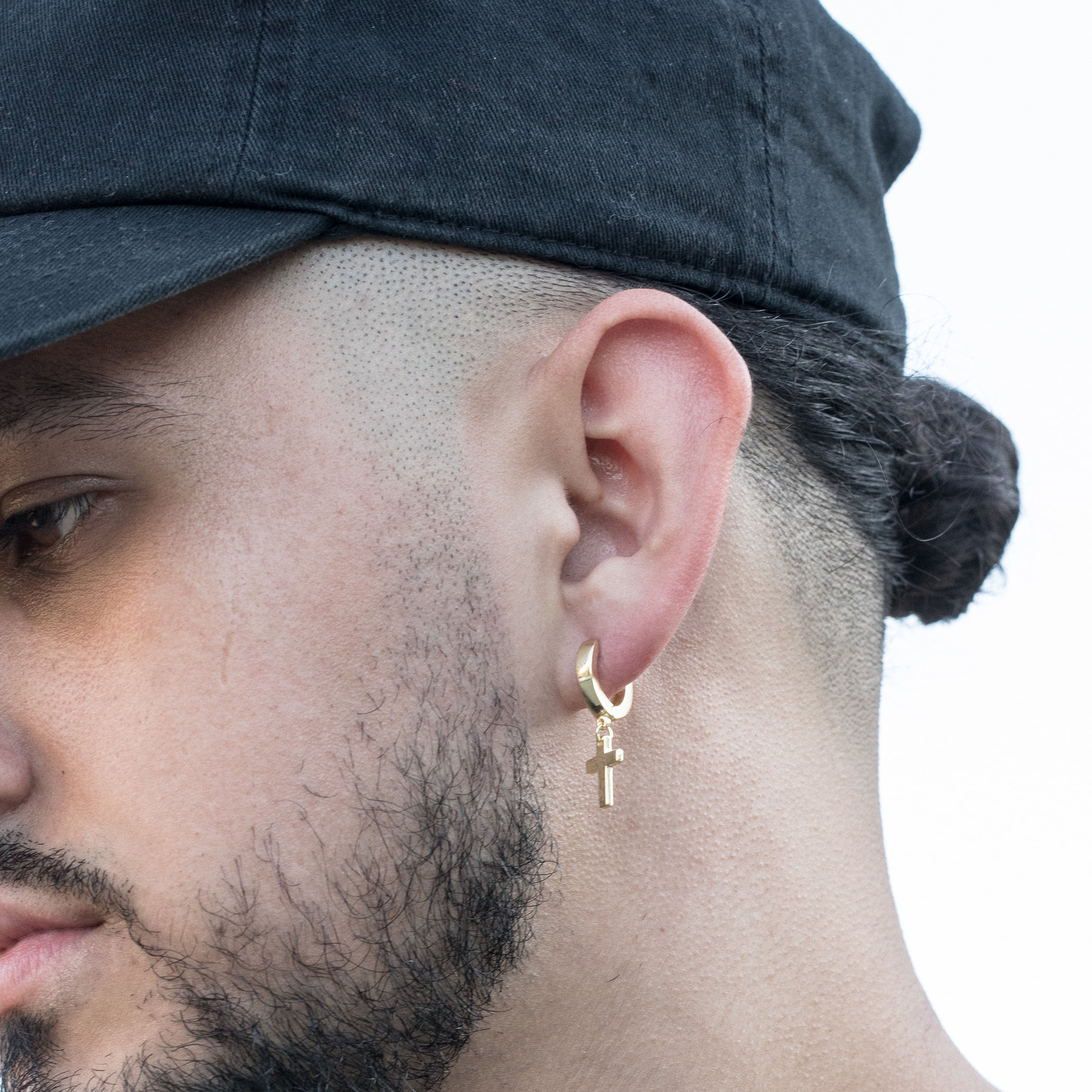 Solid Yellow Gold Plated 925 Sterling Silver Post Drop Dangle Cross Huggie Hoop Earrings  Small 12mm Huggie Hoops Dangling Earrings