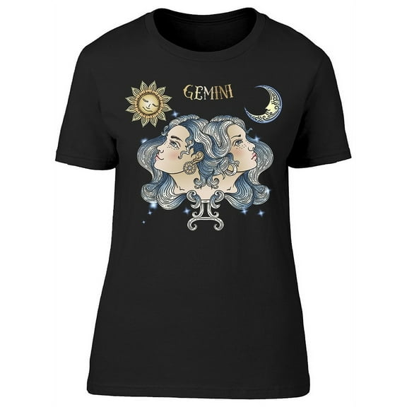 Gemini Zodiac Twins Sun Moon T-Shirt Women -Image by Shutterstock, Female x-Large