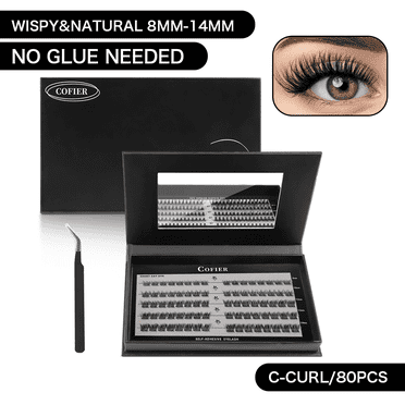 Cofier DIY Lash Kit Press on Lash No Glue Lash Self-Adhesive Eyelash Kit Individual Lashes Beginner Friendly Makeup Cosmetic Eyelashes with Tweezers(80/90/120 Pcs)