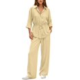 thumbnail image 2 of Cameland Womens 2 Piece Outfits Women Fall Winter Solid Collared Long Sleeve Shirt Adjustable Waist Pants Two Piece Set Yellow M, 2 of 5