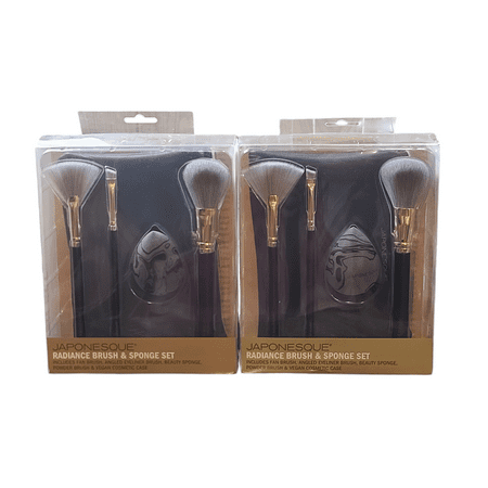 2 Pack Japonesque Radiance Brush and Sponge 5 Piece Cosmetic Makeup Brush Set