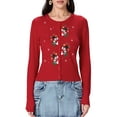 thumbnail image 2 of FOCUSNORM Women Christmas Knit Cardigan Long Sleeve Button Closure Embroidery Snowman Tree Casual Sweater, 2 of 9