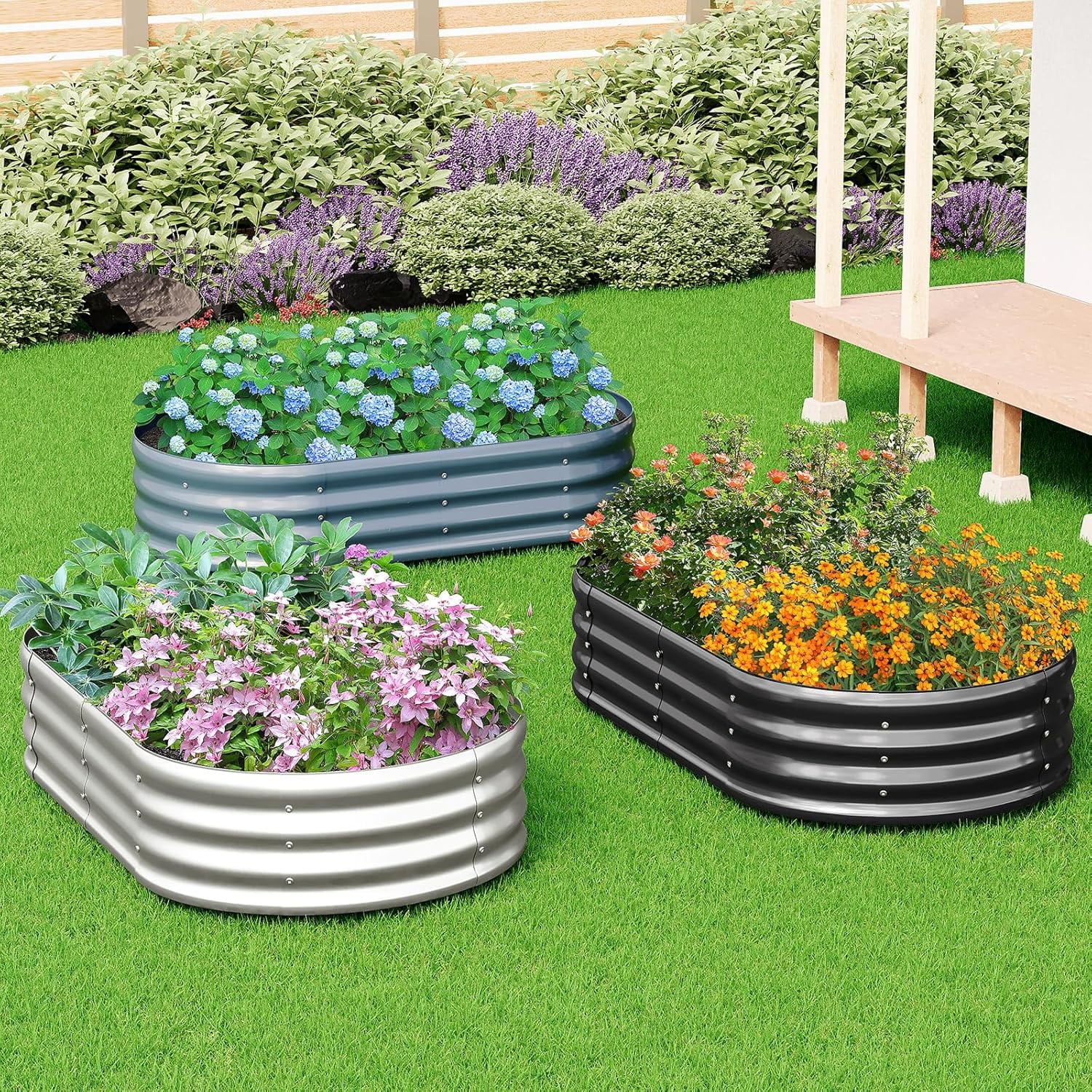 2 Pack Galvanized Raised Garden Bed Metal Oval Raised Garden Beds Outdoor Planter Box for Vegetables (8x2x1FT, Silver)
