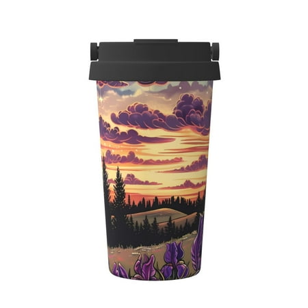 

Fuzoiu Starry Night Purple Irises Print Stainless Steel Travel Mug Vacuum Insulated Coffee Travel Mug Reusable Coffee Cup for Hot and Cold