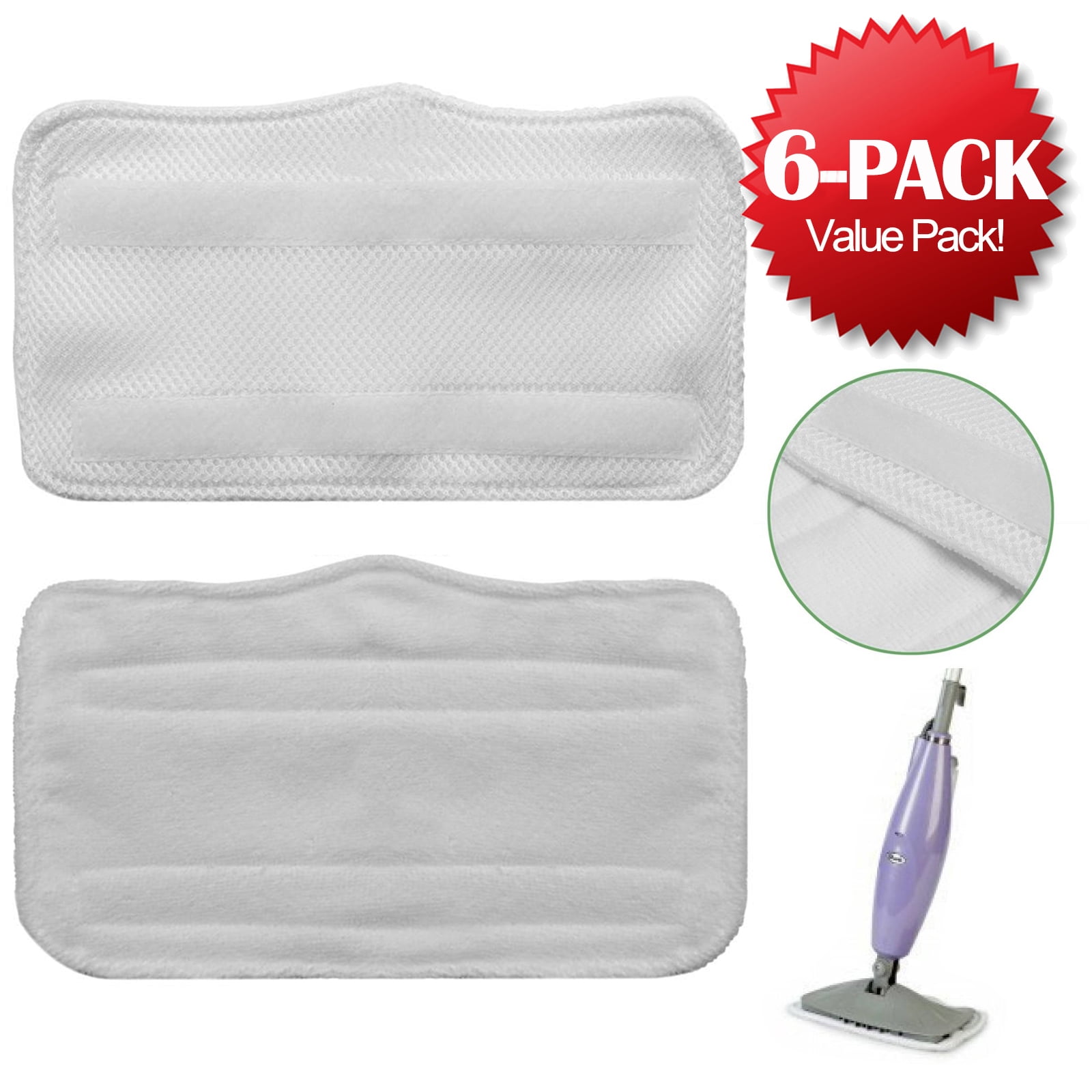 TSV 6Pack Replacement Microfiber Cleaning Pads Fit for Euro Pro Shark Steam Mop XT3010, S3111, S1001, SP100K, S3250, S3251, S3202, SE200, SP100Q