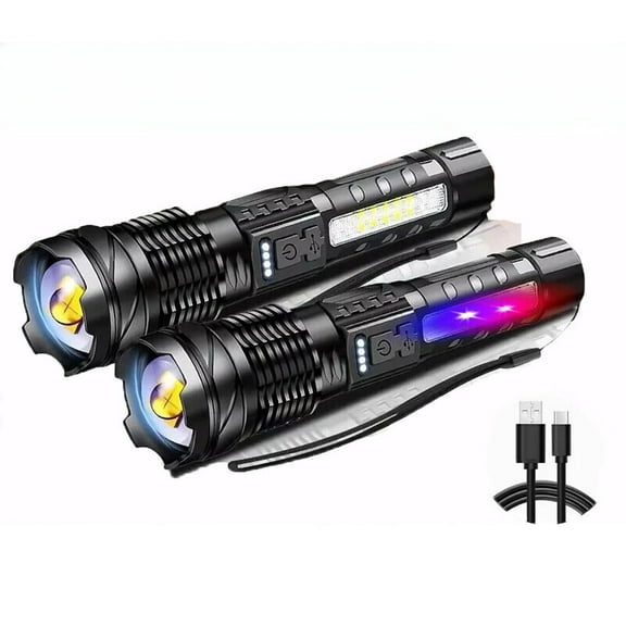 2PCS 30W LED Flashlights, Super Bright 7 Modes Rechargeable Flashlight Tactical Torch for Outdoor Home Hiking Camping Essentials