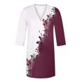 thumbnail image 5 of YDKZYMD Dresses for Older Women Summer Floral Casual Mini Sundress Button Up V Neck Bell Swing Dress Loose 3/4 Sleeve Flowy T-Shirt Dress Purple M, 5 of 5