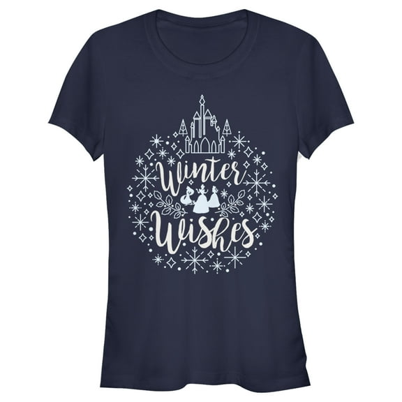 Junior's Snow White and the Seven Dwarfs Princesses Winter Wishes  Graphic Tee Navy Blue Large