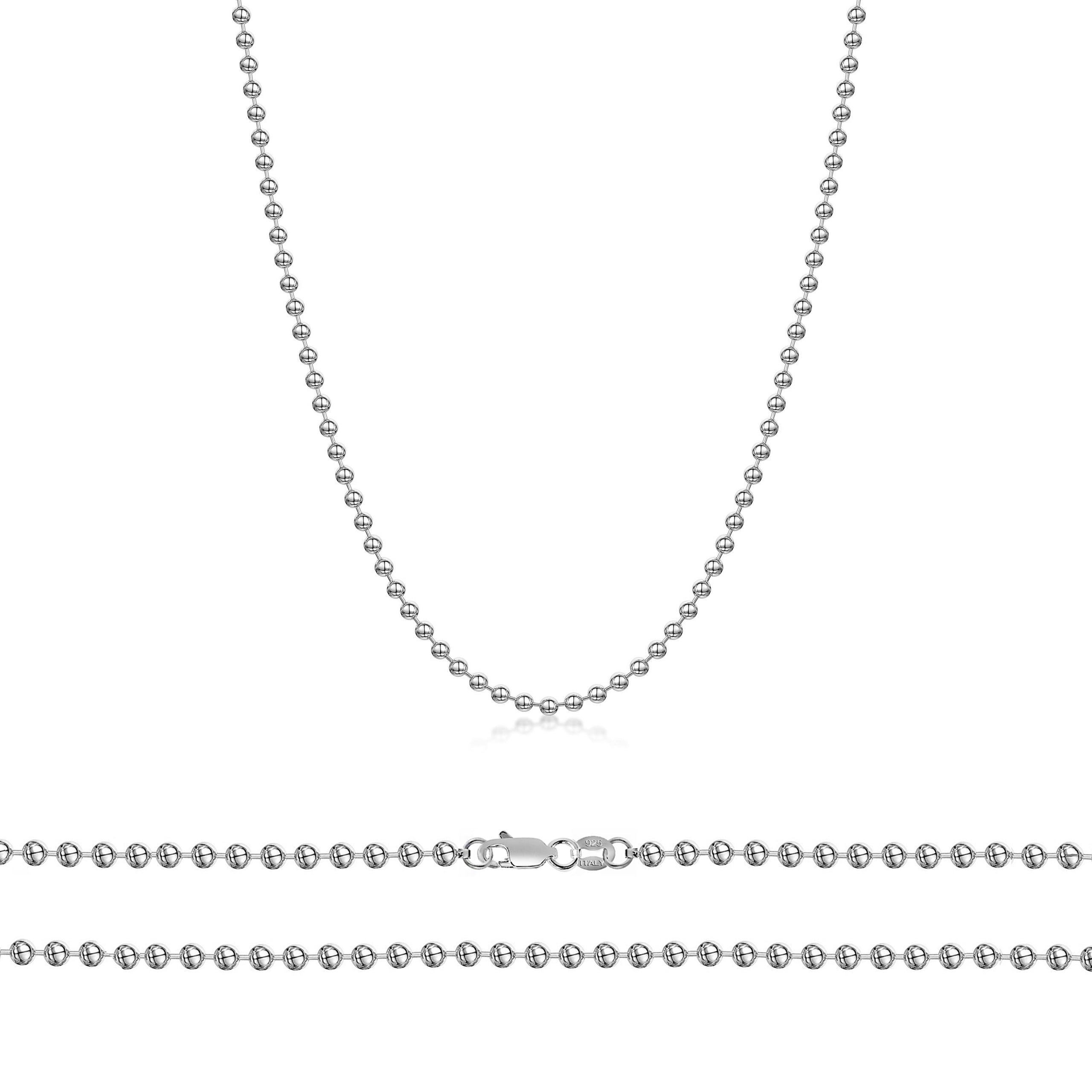 3MM 925 Sterling Silver Oval Bead Necklace 2.3MM 4MM Sterling Silver Bead Ball Necklace Rice Bead Chain Necklace,14K Gold Plated Sterling Silver Necklace 