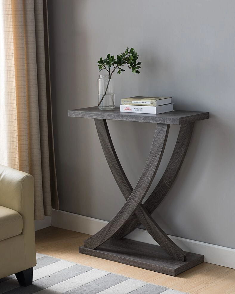 FC Design Minimalist Console Table with Curved Cross Legs in Distressed