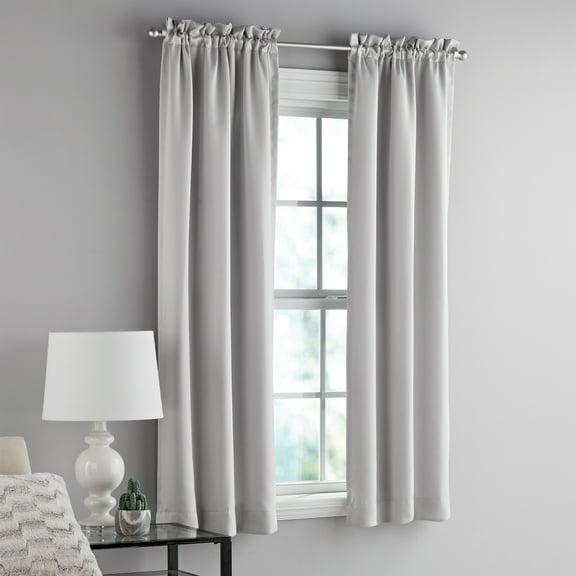 Mainstays Solid Blackout Curtain Panel Pair, Set of 2, Light Gray, 30”W x 63”L