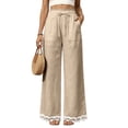 thumbnail image 3 of Women's Casual Wide Leg Sweatpants High Waist Baggy Pants with Pockets Drawstring and Lace Trim Patch Pockets for Everyday Wear, 3 of 5