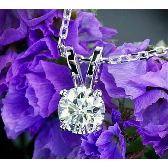 1.50Ct Round Cut Simulated Diamond Solitaire Pendant 14K White Gold Finish