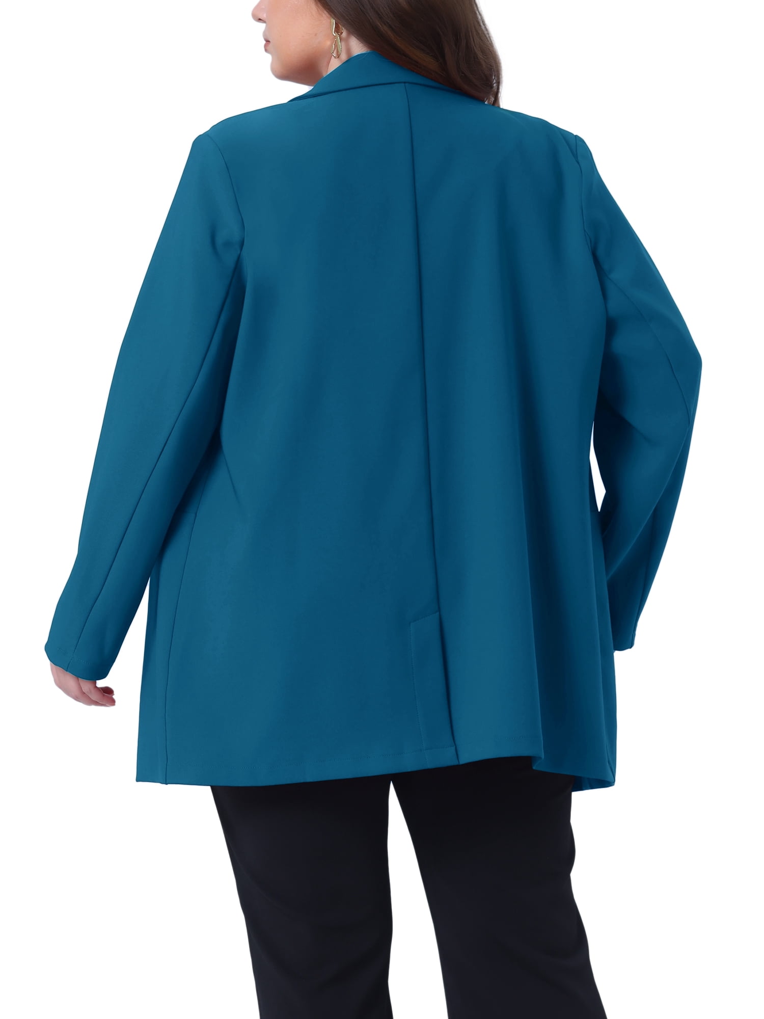 DARING DIVA Women's Plus Lapel Button with Pocket Jackets Long Blazer 1X Lake Blue