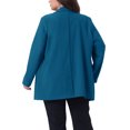 thumbnail image 4 of DARING DIVA Women's Plus Lapel Button with Pocket Jackets Long Blazer 3X Lake Blue, 4 of 6