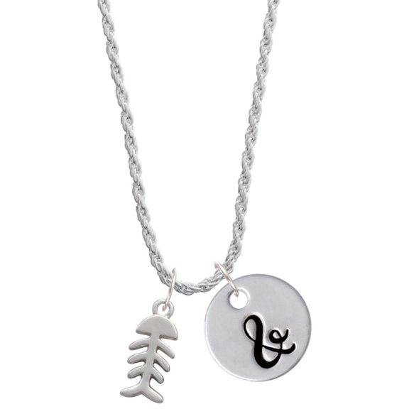 Delight Jewelry Silvertone Fish Bones Silvertone Script Initial Disc - & - Charm Necklace, 20"+3"