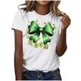 thumbnail image 3 of Craaazy Women's Short Sleeve Shirts Bow Shamrock Printed Round Neck Tops Gifts, 3 of 5