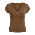 thumbnail image 4 of Daznico Women's V Neck Wrap Front Short Sleeve Slim Fit Basic T Shirt Casual Summer Tops,XL, 4 of 5