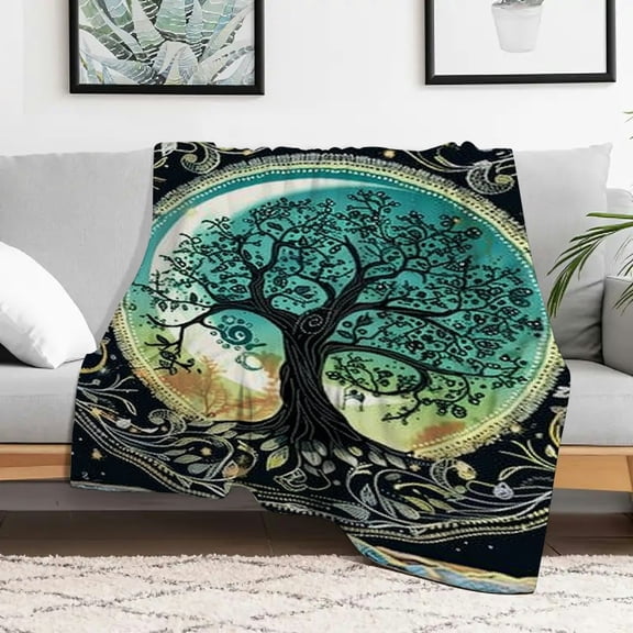 Creowell Tree of Life Stars Moon Flannel Warm Cozy Decorative Blanket, Soft Fuzzy Cozy Blanket for Sofa, Travel, Camping, Bed, Chair, Multi-purpose Gift Blanket 30x40in