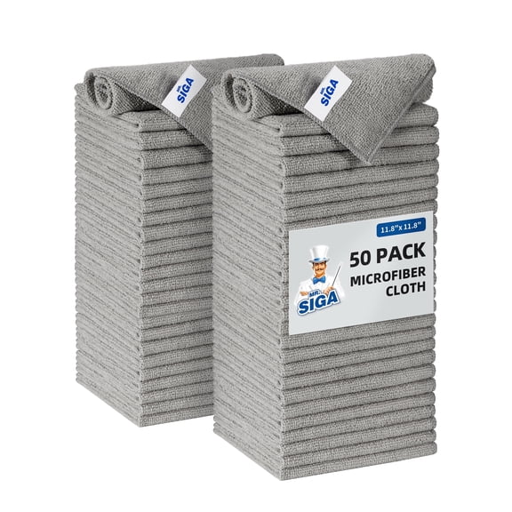 MR.Siga Microfiber Cleaning Cloth, Streak Free Cleaning Rags,All-Purpose Cleaning Towels, 50 Pack, Size 11.8"x 11.8", Gray