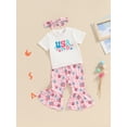 thumbnail image 5 of Raccmtaty Kids Girls 4th of July Outfits Letter Print Short Sleeve T-Shirt and Flare Pants Headbands Set 3 Piece Clothes, 5 of 8
