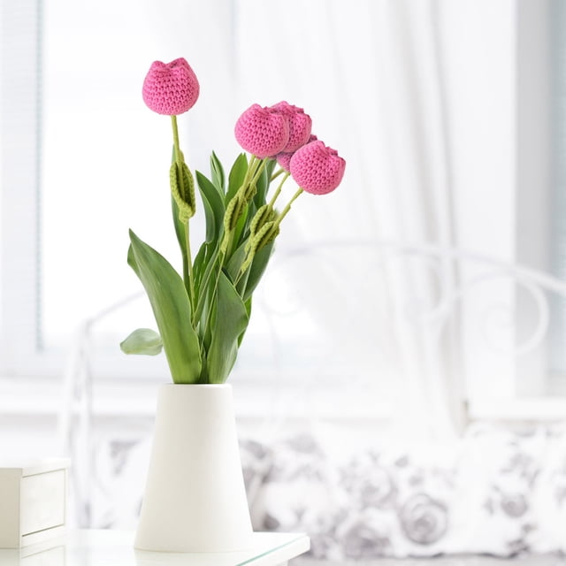 5PC Crochet Tulips Without Vase Artificial Flower Finished Handmades Crochet Tulips Artificial Flower Simulation Flower