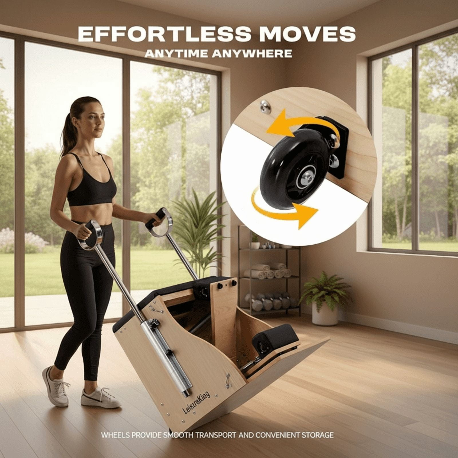 LeisureKing Pilates Combo Chair for Home Workouts, Wunda Chair with 5-Level Handles, Split Pedals, Resistance Bands, for Studio, Gym, Pilates Workout, Rehabilitation Exercises, Easy Assembly, Black