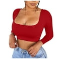 thumbnail image 2 of SNKSDGM Women's Plus Casual Easter Shirts Summer Tops for Women Womens Cropped Shirts Long Sleeve Square Neck Fitted Basic Crop Top Plus Size Tops for Women 4X-5X, 2 of 8