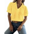 thumbnail image 3 of Women'S Short Sleeve Button Down Collared Blouses Embroidery Eyelet Top Yellow S, 3 of 7