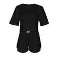 thumbnail image 4 of Jerdar Women's Crop Top Split Hem Shorts Pajama Set Ribbed Short Sleeve Loose for Spring Summer S, 4 of 8